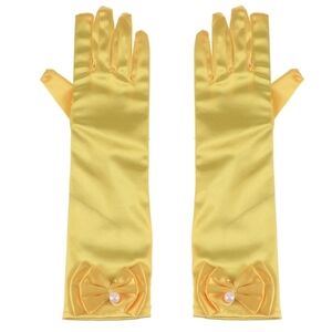 1 Pair Yellow Flower Girl Gloves Long Satin Bowknot Dress